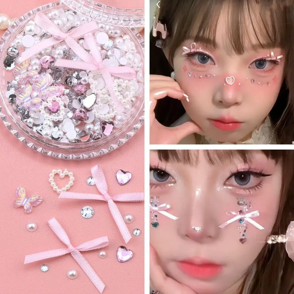 ผีเสื้อดอกไม้แต่งหน้าตกแต่ง Patch Eye Facil เพชรกาว Rhinestone Glitter เลื่อม DIY ตกแต่งเล็บ