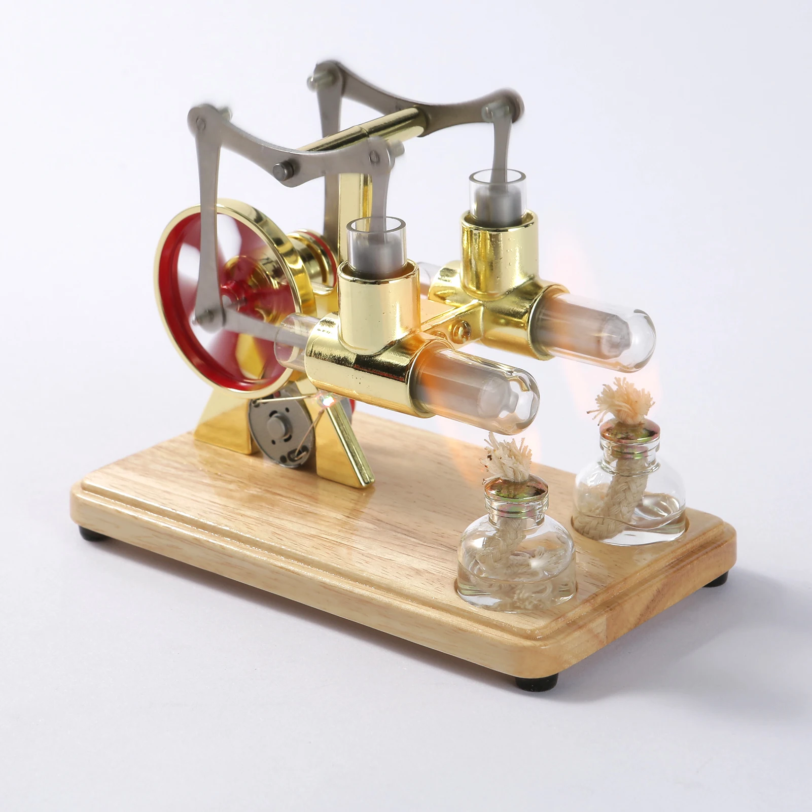 Stirling Engine Model Hot Air Motor Model Physics Twin-engine Generator Model with LED Light Flywheel Science Experiment Toy