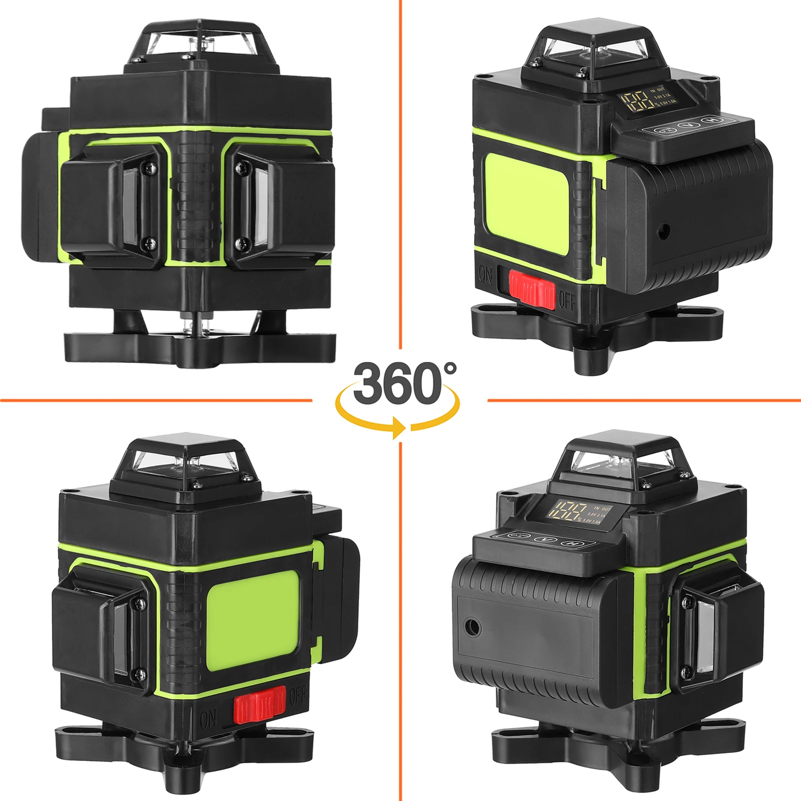 Outil de niveau multifonctionnel à 16 lignes, ligne horizontale verticale avec fonction d'auto-nivellement avec alliage réglable à 3 hauteurs de 1.2M Ex