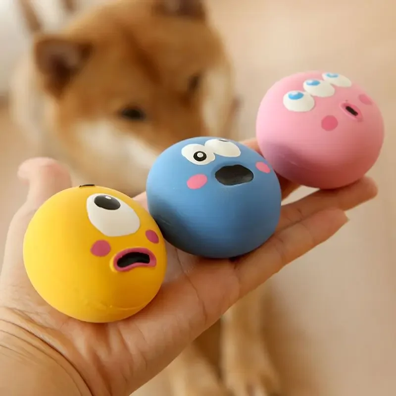 Pet Dog Sounding Toy With Cute Big Eyeball Design, Pet Durable Latex Chew Interactive Training With Squeaky Dog Toy Ball