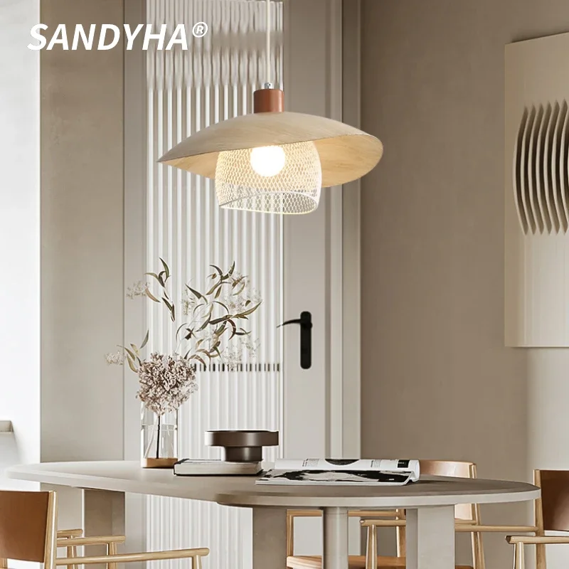 

SANDYHA French Restaurant Pendant Light Hollow Grid Design LED Lamps for Living Room Bedroom Decoration Dining Table Lighting