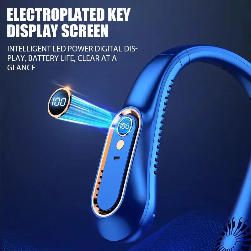 3000mah pendurado pescoço ventilador portátil bladeless mini usb recarregável mudo led display digital ventilador elétrico verão refrigerador de ar novo