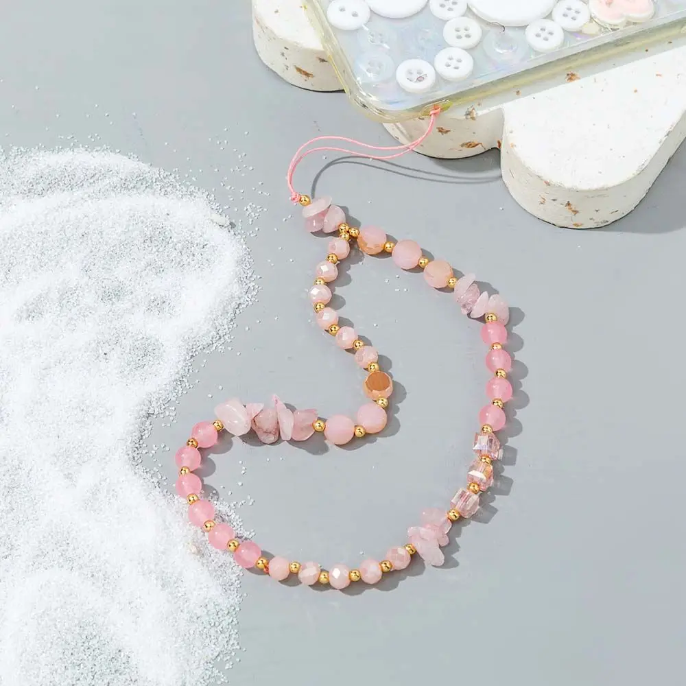 Rope Gravel Mobile Phone Accessories Letter Beads Chain Cell Phone Lanyard Crystal Stone Beads Lanyard Mobile Phone Strap