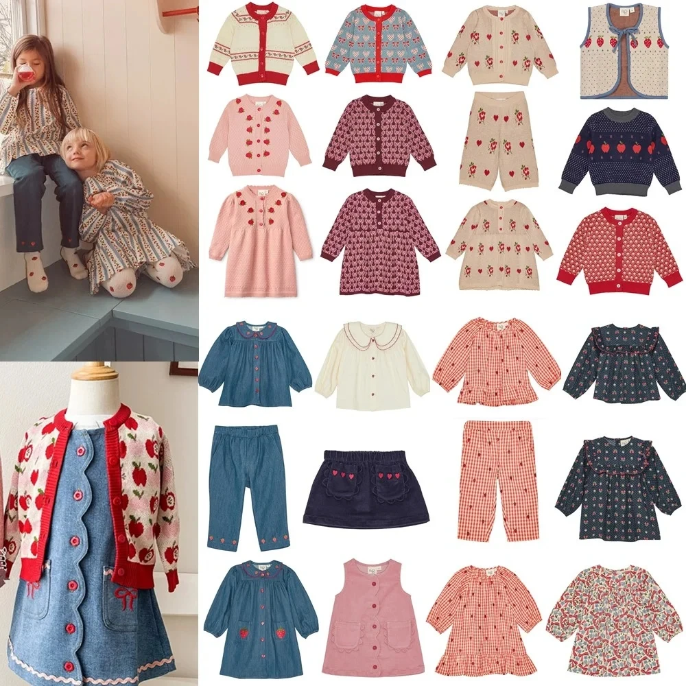 

2025 FL Autumn Baby Girls Dresses T Shirts Pants Suits Kids Clothes Girls Strawberry Jackets Princess Dress Long Sleeve Rompers
