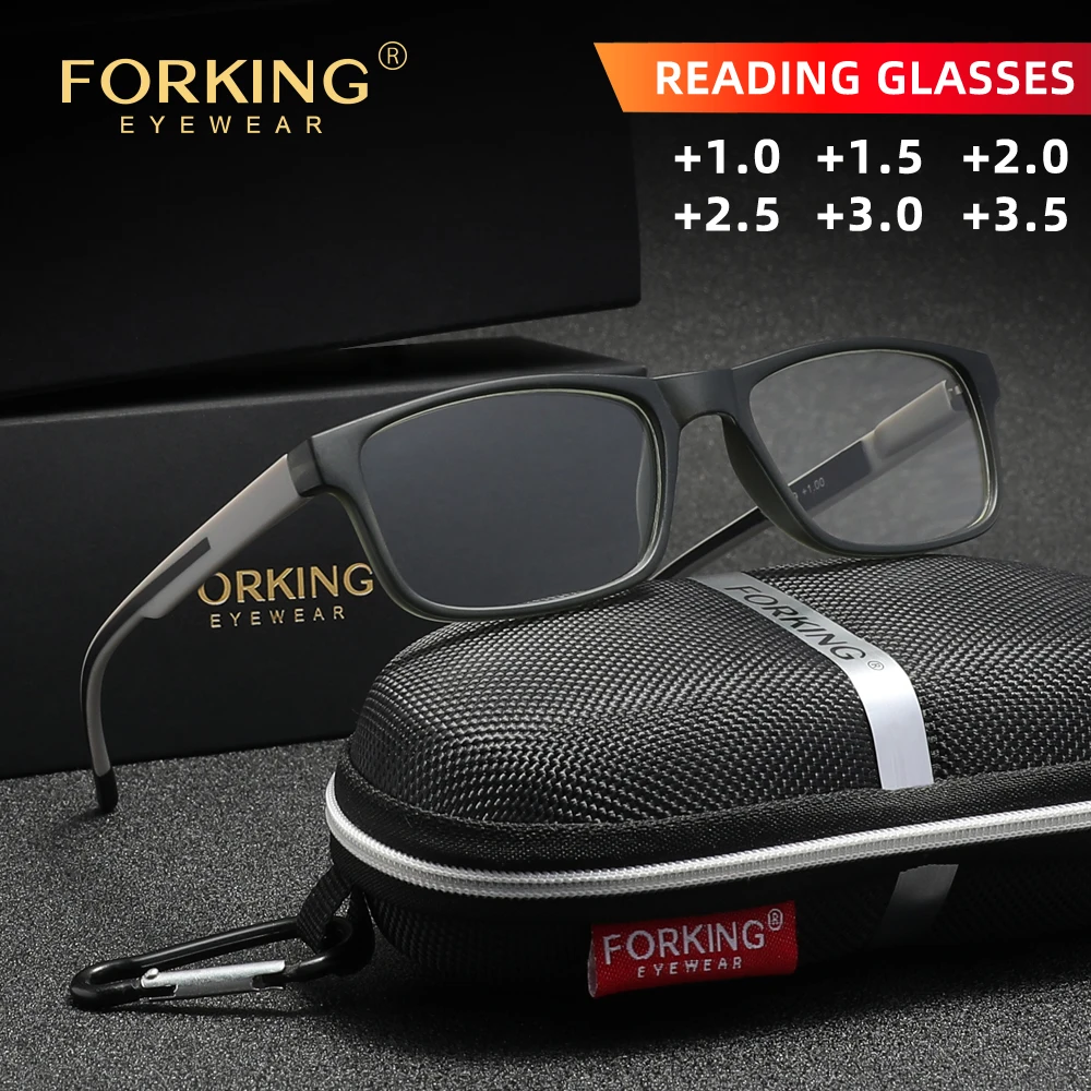 FORKING Lesebrille, rechteckig, klare Gläser, für Männer und Frauen, Presbyopie-Brille +1,0 + 1,5 + 2,0 + 2,5 + 3,0 + 3,5