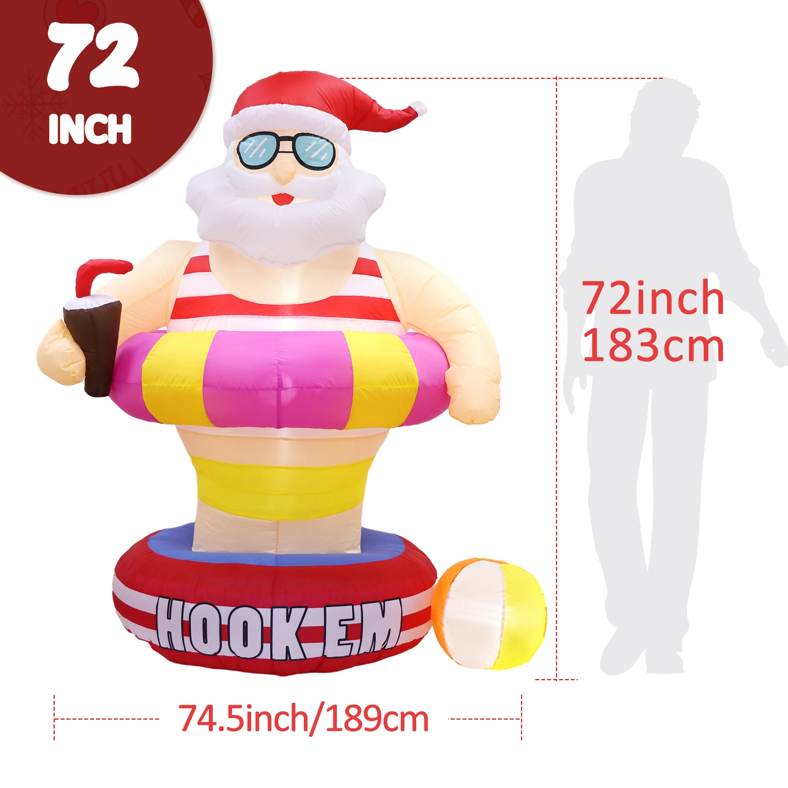 Père Noël Gonflable Géant 1,8 m – Décoration Extérieure – photo 2