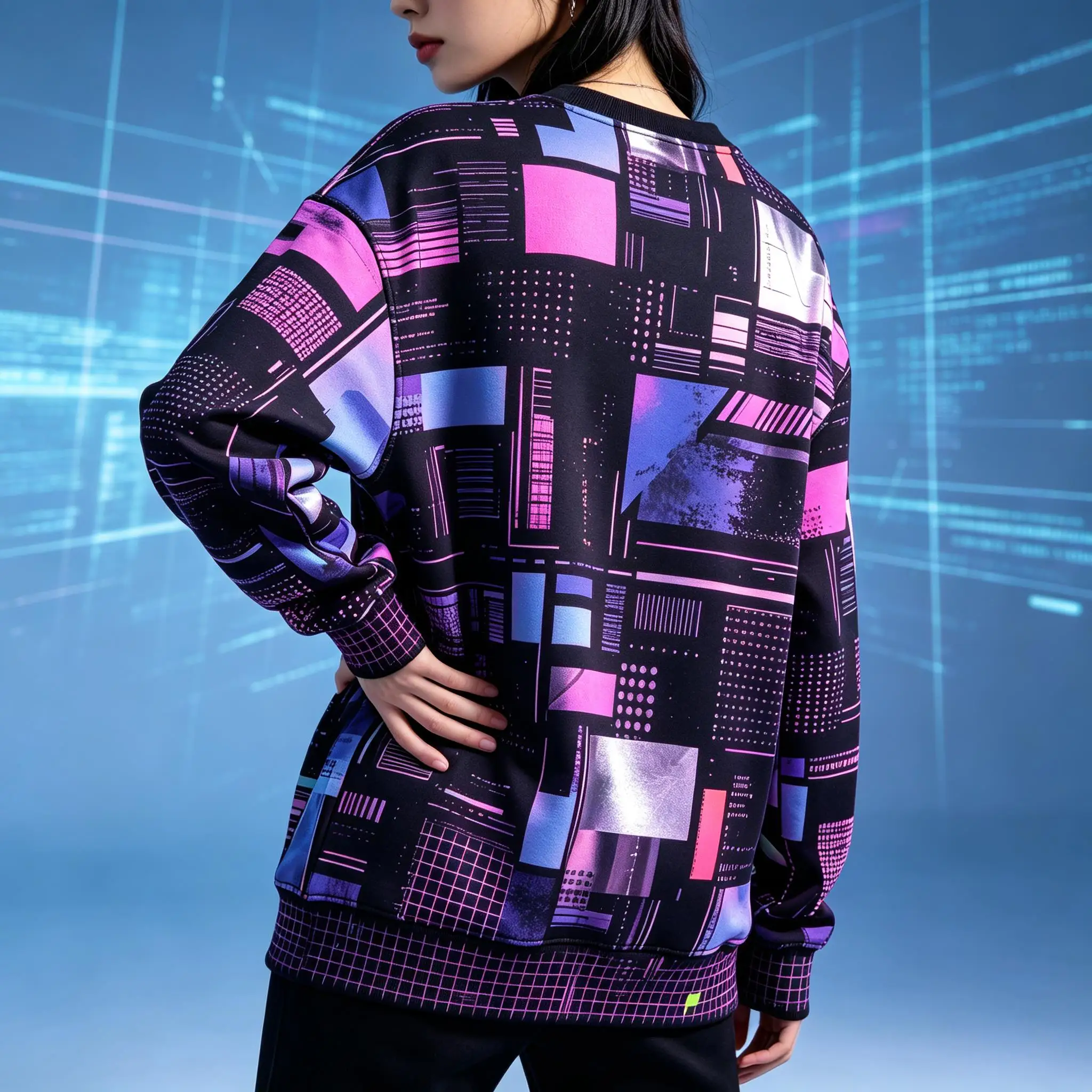 Women Crew Neck Fleece Sweatshirt Geometric Grid Red Orange Block Abstract Print Long Sleeve Loose No Hood Warm Pullover