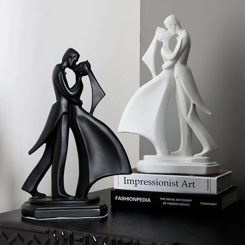 Resin Black Lovers Couple Sculpture Abstract Dancing Elegant Statue Table Centerpiece Home Display Romantic Gift For Couples