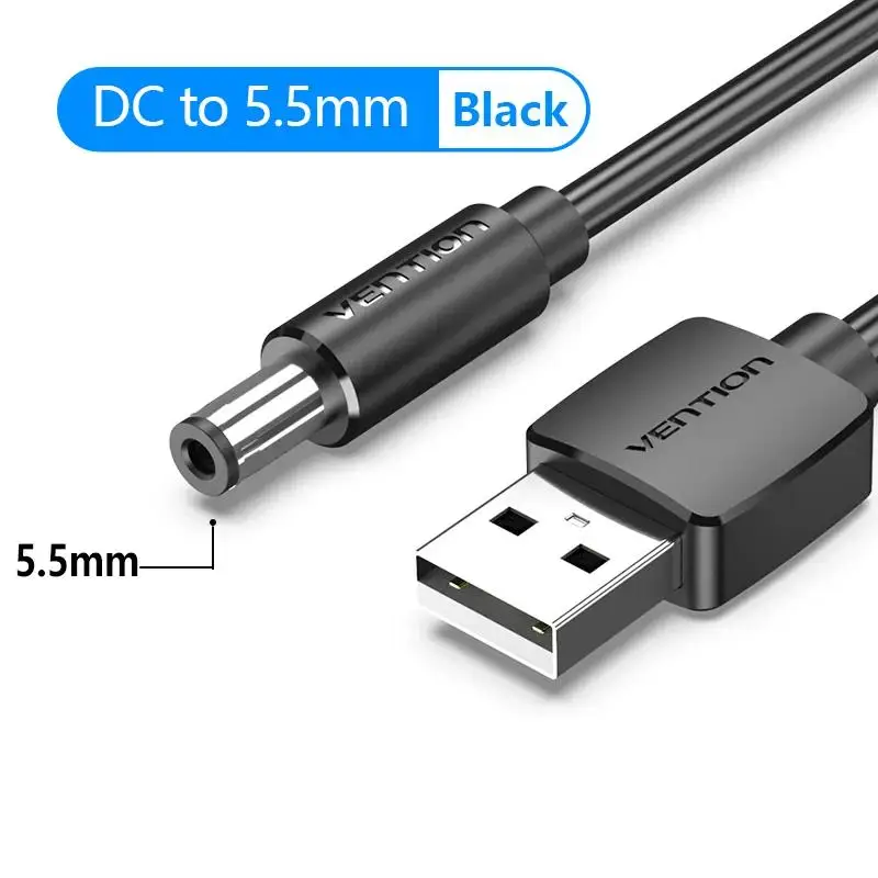 Ventie USB naar DC 3,5 mm voedingskabel USB A naar 3,5 jackconnector 5V voedingsadapter voor fans USB HUB DC 5,5 mm oplaadkabel