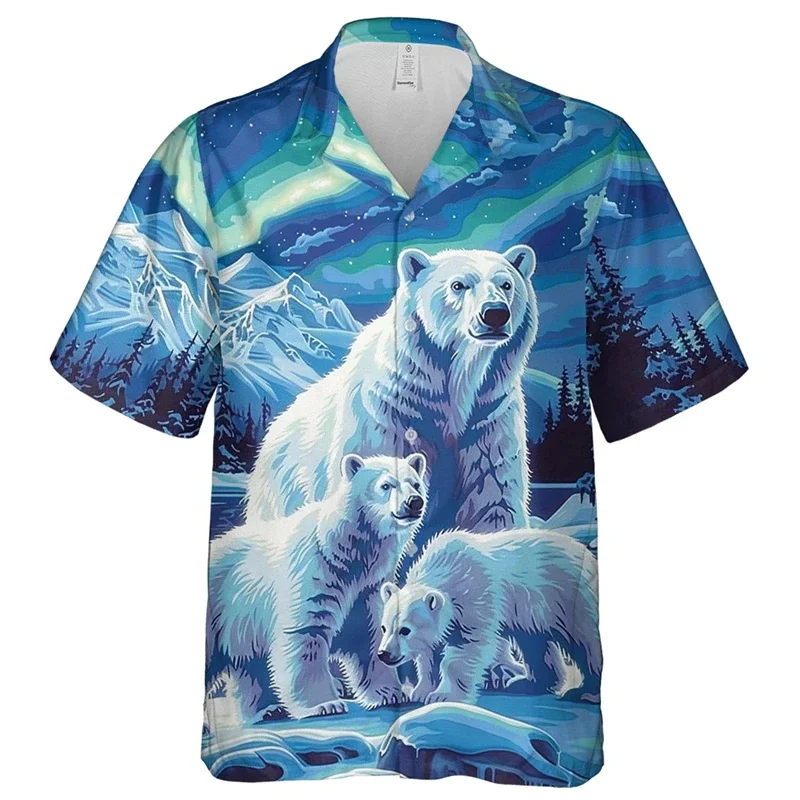 

Cute Polar Bear Pattern Hawaiian Shirt For Men Animal 3D Printed Blouse Summer Women Short Sleeve Lapel Tops Loose Aloha Shirts