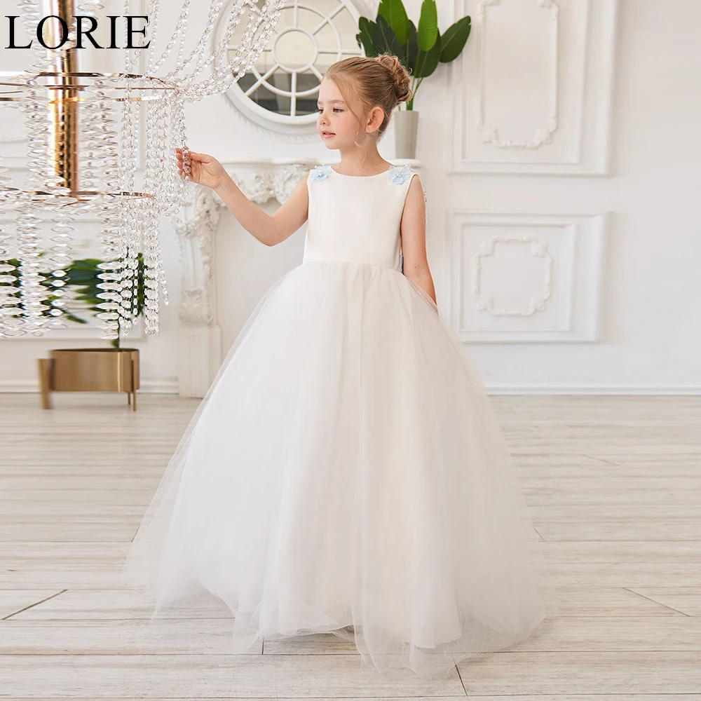 

LORIE Elegant White Tulle Flower Girl Dresses Scoop Bow A-Line Flowers Pleated Wedding Party Dress 2025 Birthday Dress Customize