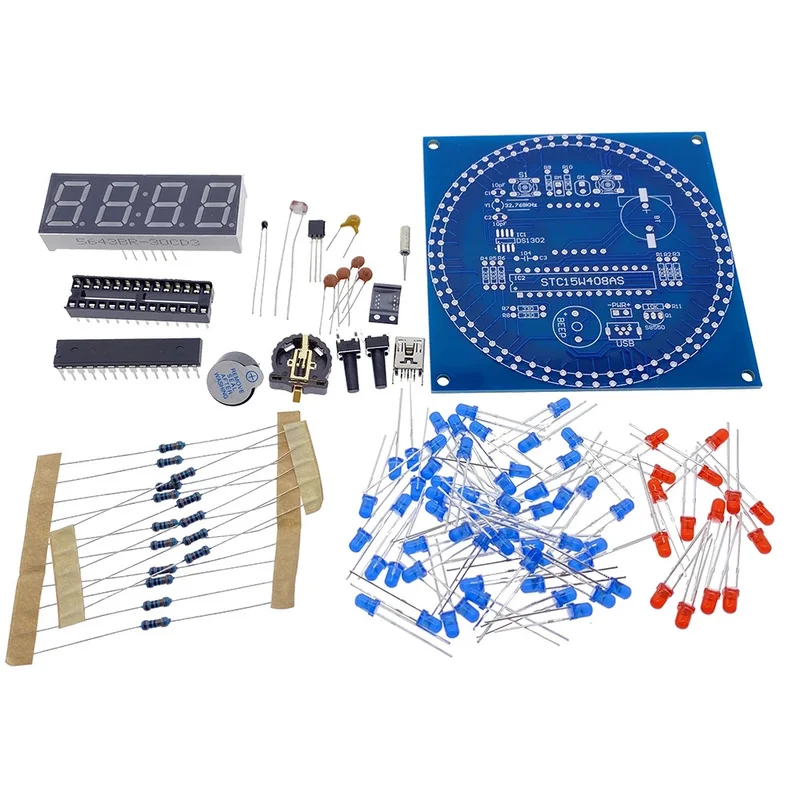 Rotating LED Display Alarm Electronic Clock Module Water Lamp DIY Kit Light Control Temperature DS1302 C8051 MCU STC15W408AS