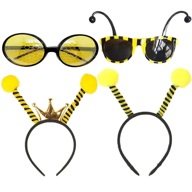 652F 꿀벌 의상 세트 꿀벌 귀 머리띠 투투 무릎 높은 양말 슬리브 안경 어린이를위한 성인 할로윈 의상 코스프레 파티