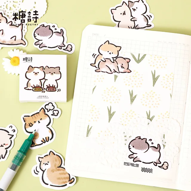 45 Pcs Kawaii Cat Stickers Set Aesthetic Cute Stationery Ideal for Laptop Journal Planner Scrapbook Cat Lovers Decor 4