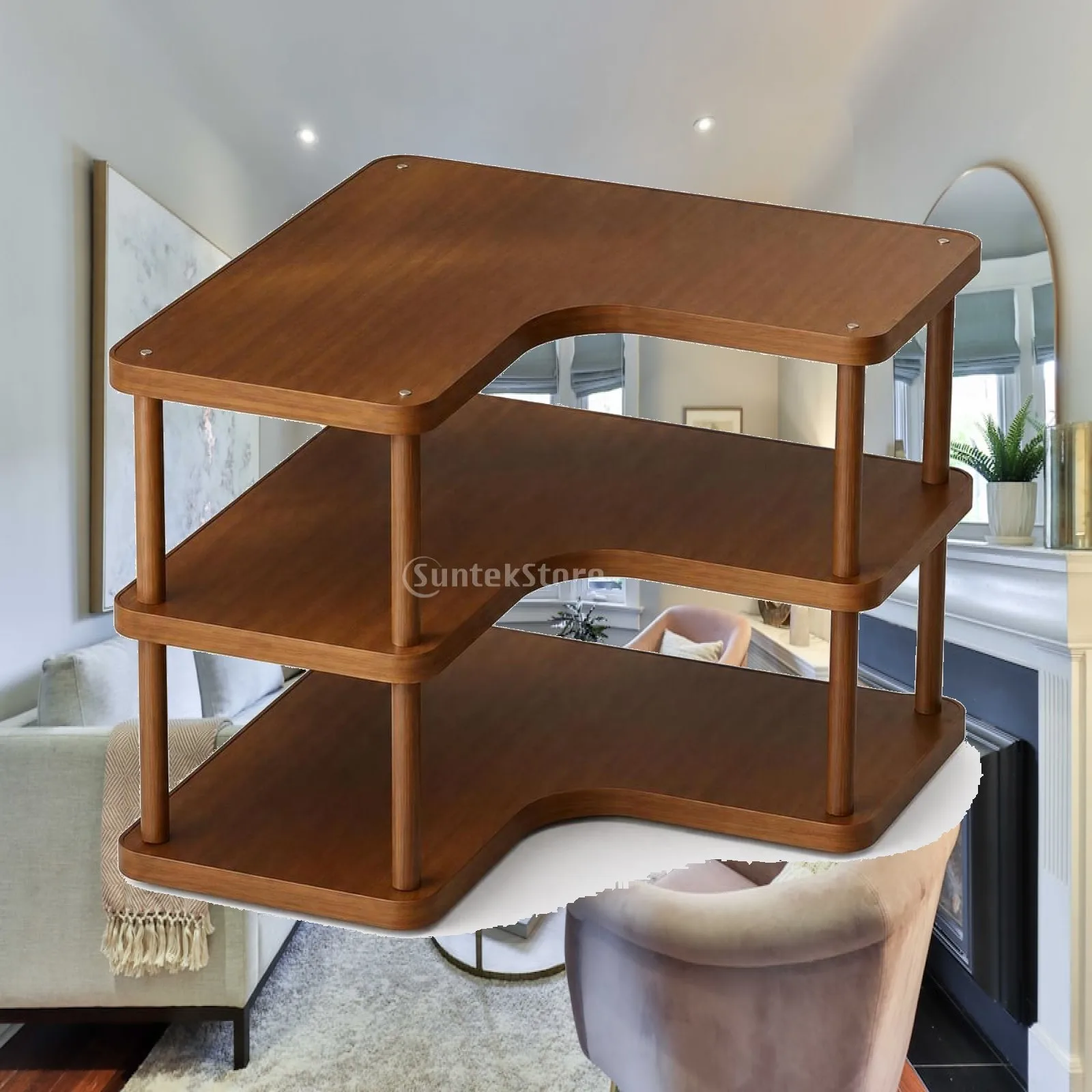 Corner Rack Bamboo Countertop Organizer Desktop Shelf Rounded Versatile for Coffee Bar