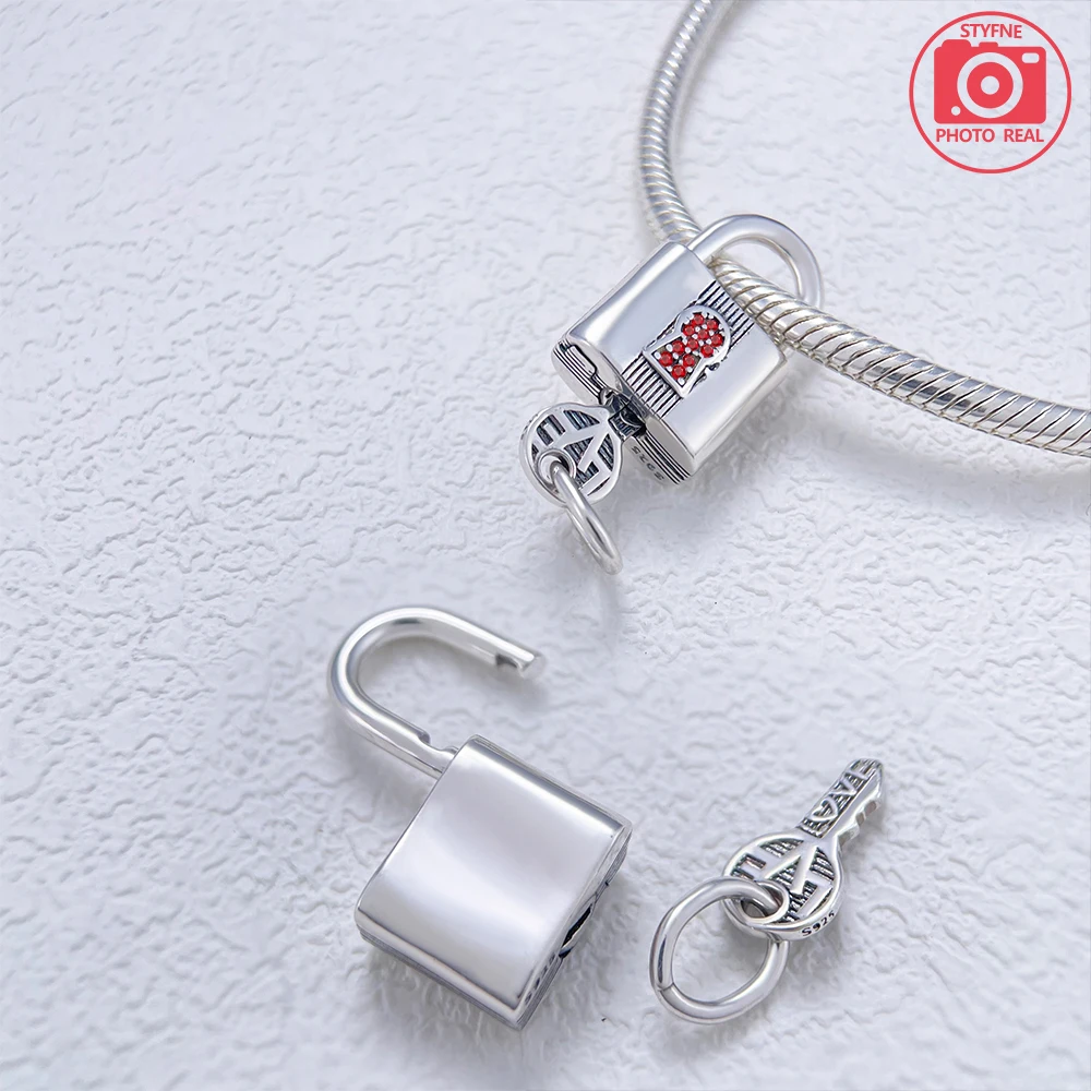 سوار فضة إسترليني ساحر للنساء ، سلسلة قفل قلب الحب ، قلادة أصلية سهلة الاستخدام ، هدية مجوهرات عالية ، حب أبدي