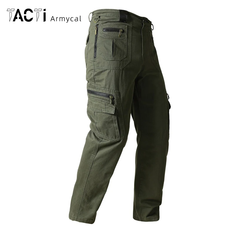 

Casual Men Cotton Pants Multiple Pockets Loose Straight Cargo Pants Male Tactical Pants Breathable Wear-Resistant Men's Trousers