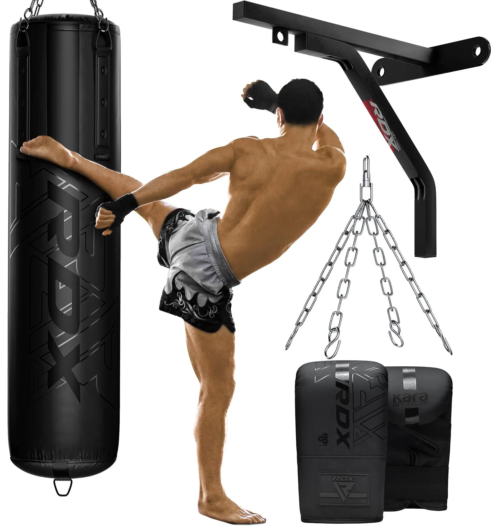 Heavy 5FT Punching Bag for Pro Training, 55lbs Pre Filled with 110lbs Max Capacity, 4PC Boxing Bag Set with Wall