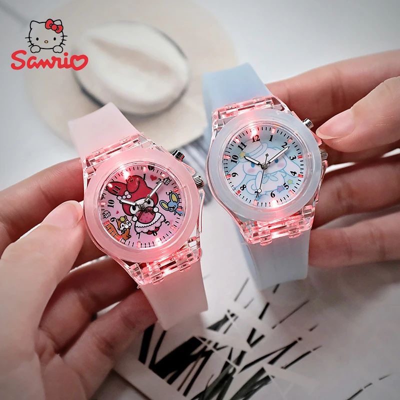 

Anime Sanrio Cartoon Luminous Watch My Melody Kuromi Cinnamoroll Pompompurin Student Watches Children Kids Watch Girls Boys Gift