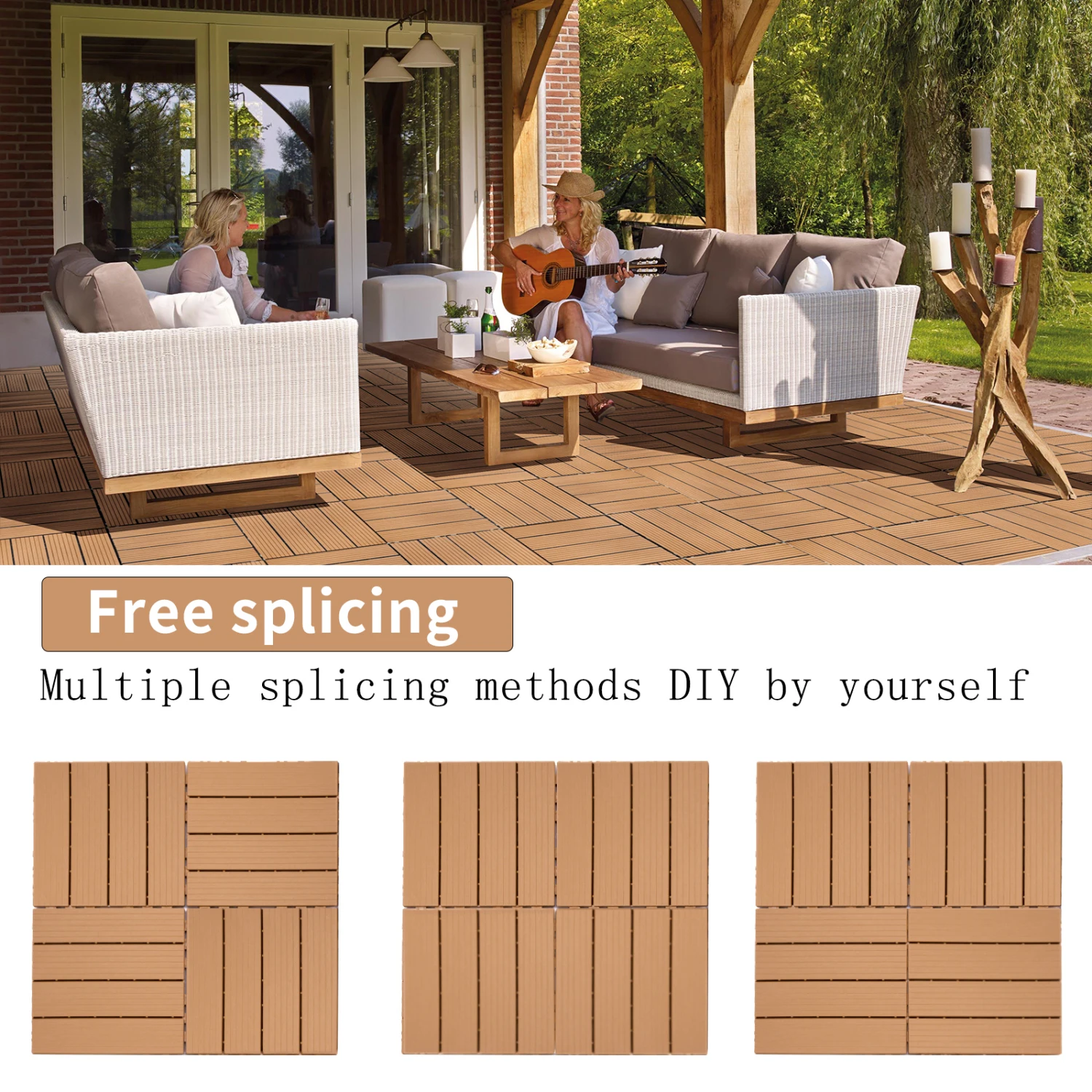 

Plastic Interlocking Deck Tiles, 11.8"x11.8"(Pack of 44), Patio Flooring Outdoor Waterproof All Weather Use for Garden Poolside