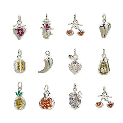 2pcs Brass Charms Silver Color Fruit 3D Cherry Pineapple Orange Cubic Zirconia Pendants Women DIY Necklace Jewelry 15.5mm x 10mm