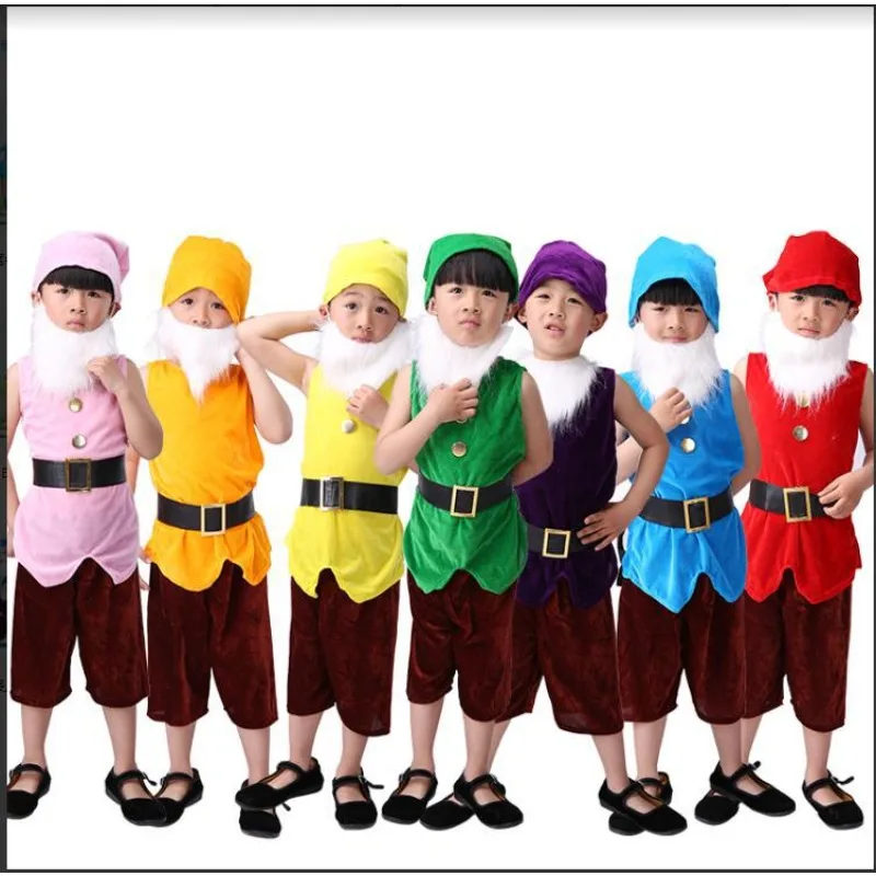 Chidren Snow White Cosplay Costume the Dwarfs Stage Outfits Fairy Tale Drama Prince Hunter Magic Halloween Carnival Party