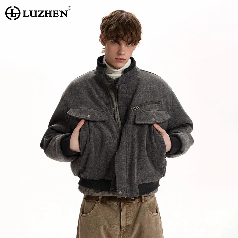 LUZHEN 2025 Winter New Pockets Decorate Zipper High Quality Woolen Casual Jacket Men's Fashion Handsome Warm Padded Coat JY5753