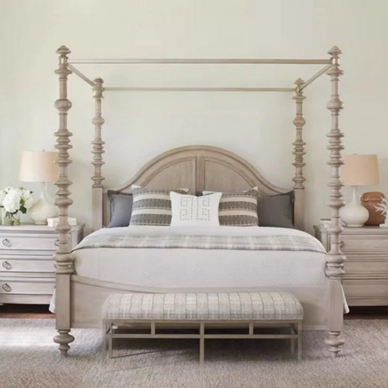 

New solid wood 1.8m double four-poster bed storage wedding bed master bedroom large bed