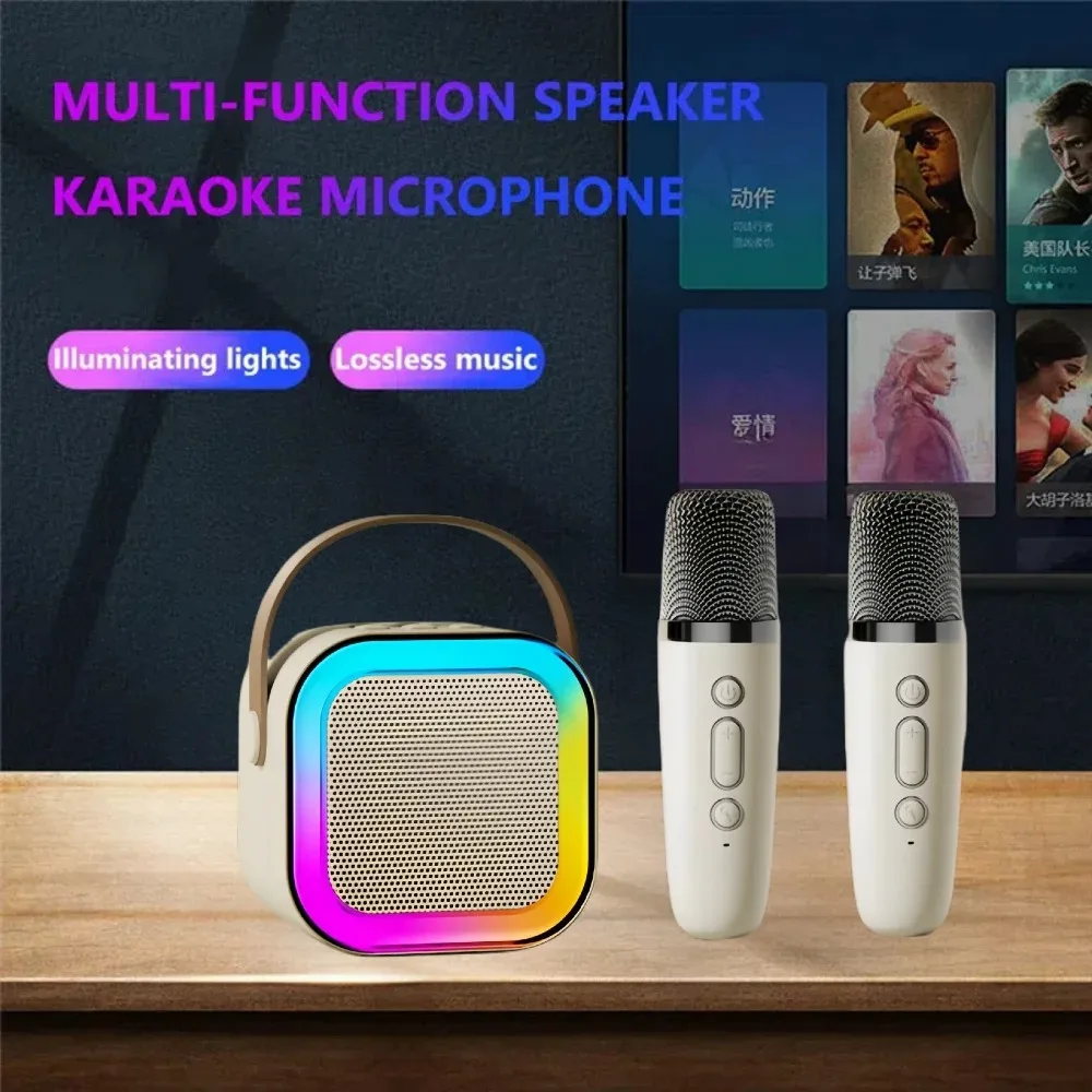 K12 Bluetooth Karaoke Machine Portable 5.3 PA Speaker System with 1-2 Wireless Microphones Home Family Singing Children's Gifts