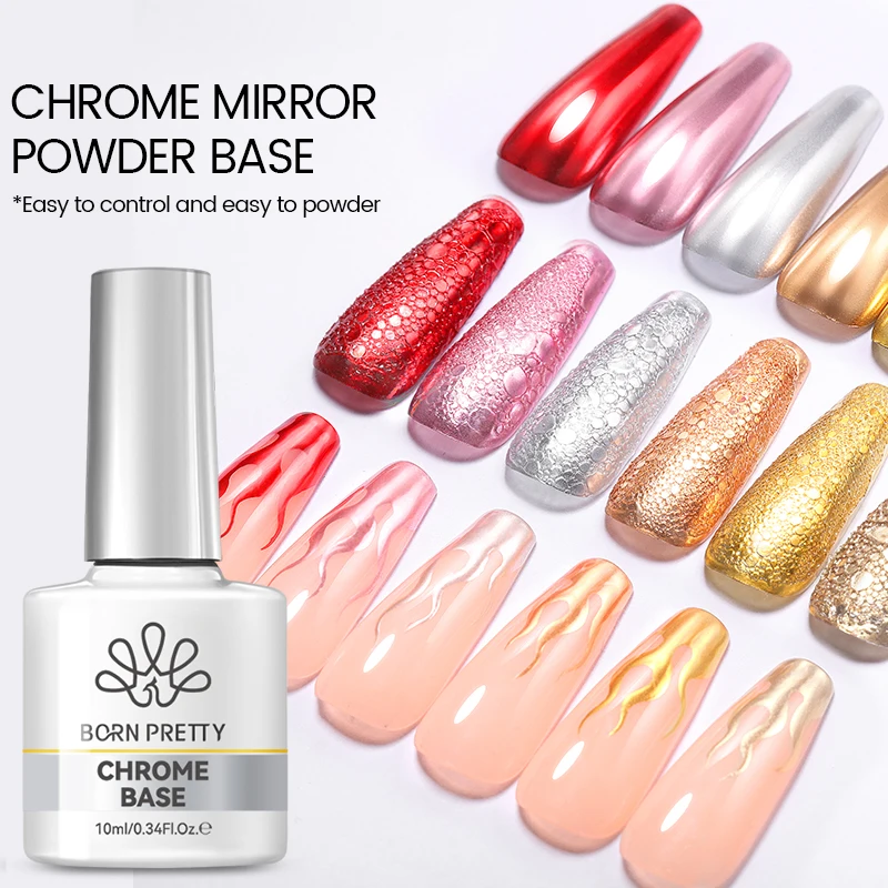 

BORN PRETTY 10ml Chrome Base for Mirror Powder Transparent Nail Gel Crystal Clear No Need Cure Soak Off UV LED Functional Gel