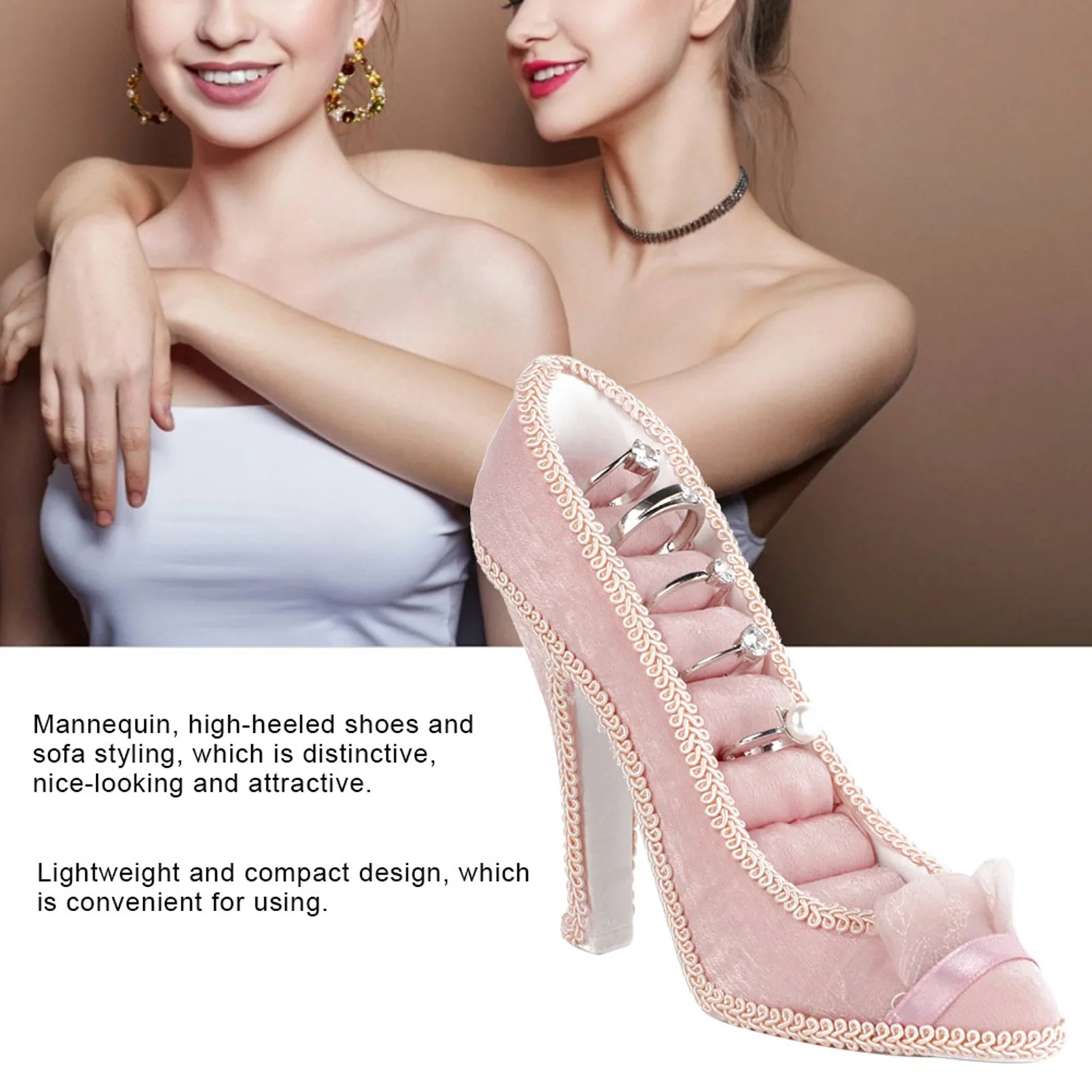 حامل عرض مجوهرات أنيق بكعب عالٍ - منظم ديكور أنيق لقلادة حلقة القرط