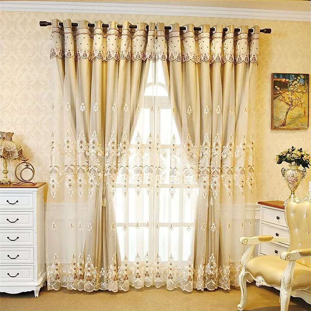 1 Panel 160cm Width European Double Layer Curtain for Living Room Bedroom Luxury European Embroidered Curtain image 3