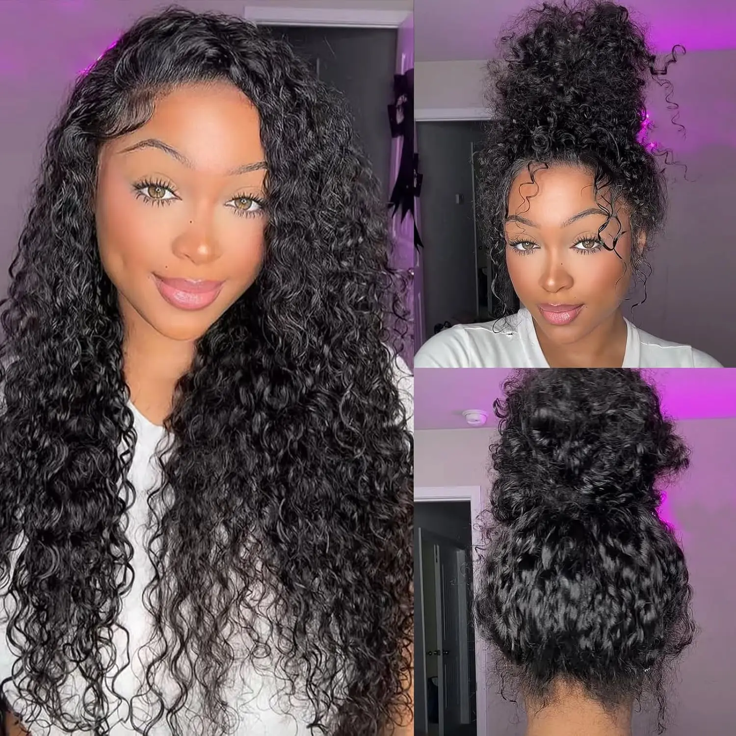 

Deep Wave 360 Lace Frontal Wig 250% Density Real Human Hair for Wig Extensions Full Head Covering Natural Look