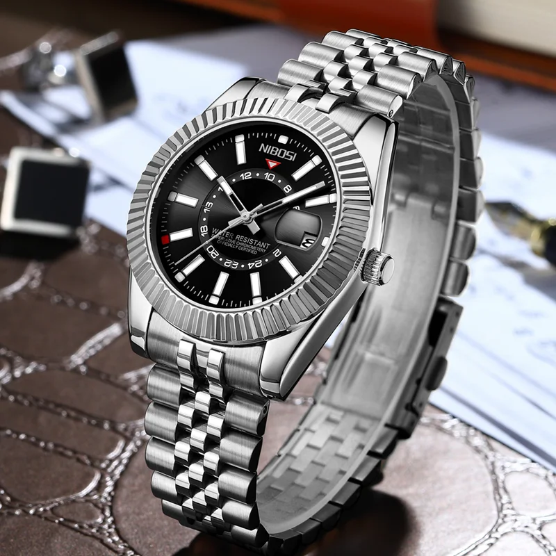 

NIBOSI Роскошные мужские наручные часы светящиеся водонепроницаемые спортивные часы с датой для мужчин часы деловые кварцевые мужские часы из нержавеющей стали