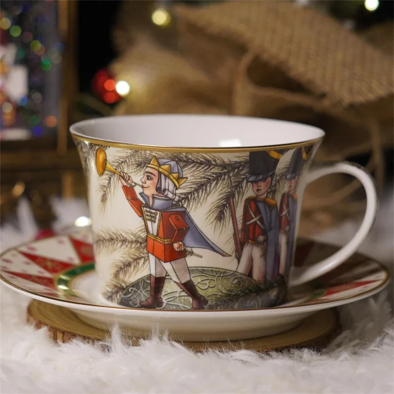 Bone China Cup and Saucer Nutcracker Couple's Cup Gift Box Coffee Cup Saucer Set Holiday Gift Ceramics Home Kitchen Drinkware