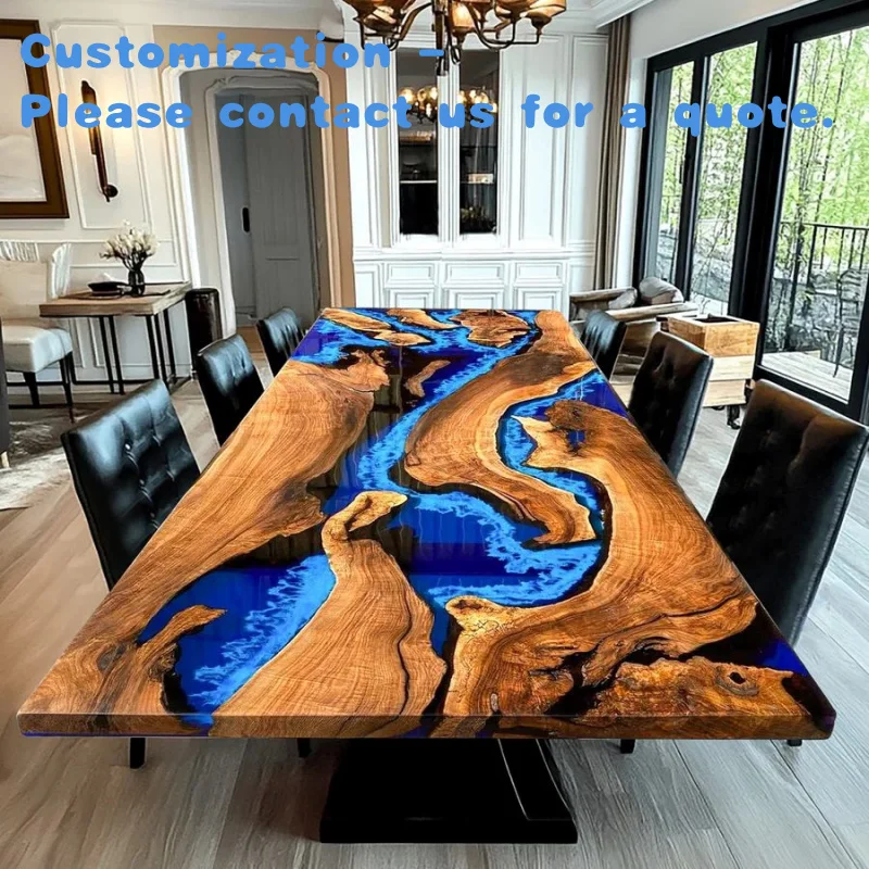 

custom.Luxury Customized Epoxy Resin Rive Rectangular Dining Table Set Handmade Wooden Table Kitchen & Living Room