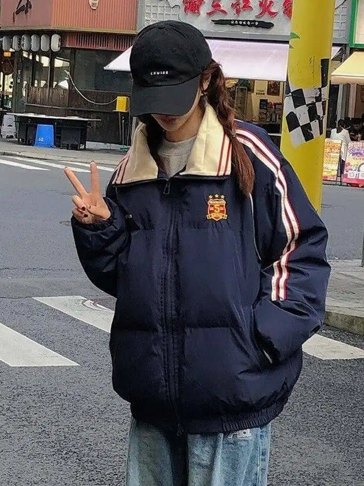 

Новая корейская женская утепленная куртка-пуховик 2025 года, теплая, свободного кроя, из полиэстера, с длинными рукавами, на молнии