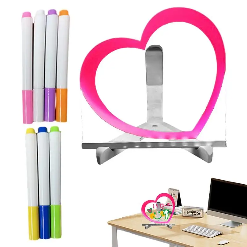 Clear Dry Erase Board Heart Design Acrylic Memo Board With 7 Color Marker Reusable Memo Tablet Erasable Dry Erase Board