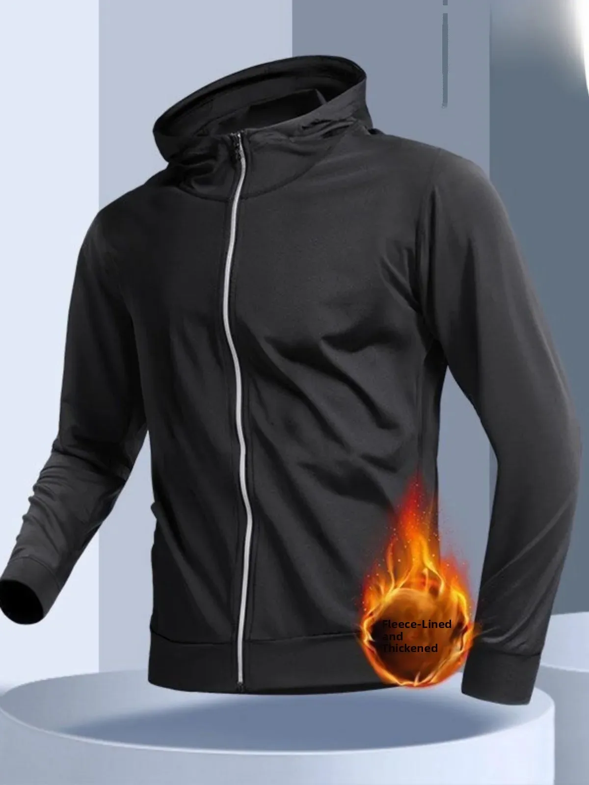 Men's Fitness Hoodie Jacket Autumn Winter Fleece Lined Slim Fit Running Coat Elastic Training Wear Morning Run Sweatshirt