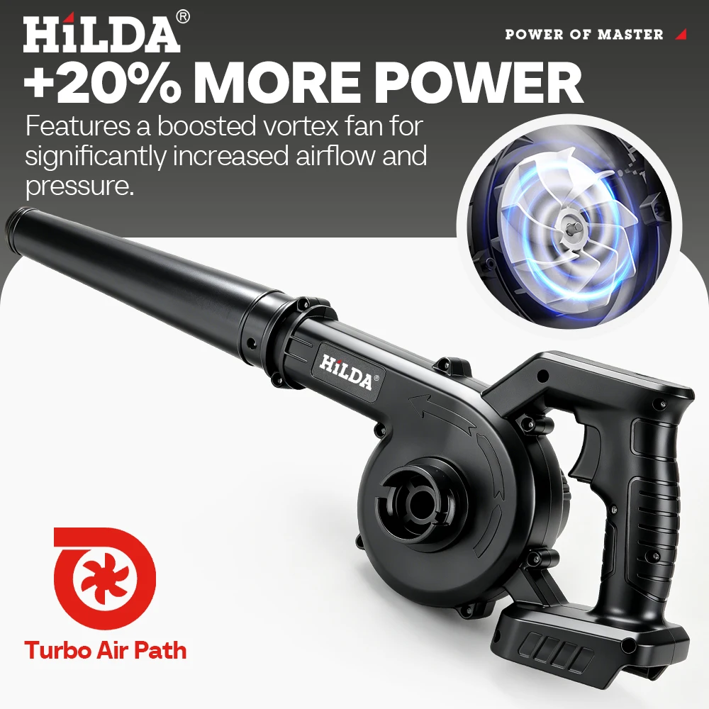 HILDA 21V Kabelloser Laubbläser 2 IN 1 Bläser & Staubsauger Hochleistungs-Handluftgebläse für Auto, Garten, Rasen, PC-Reinigung – Detail 2
