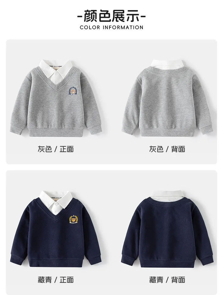 معطف أطفال جديد مكون من قطعتين، سويت شيرت بياقة قميص للأطفال، بلوزة برقبة على شكل حرف V للأولاد، ملابس أطفال