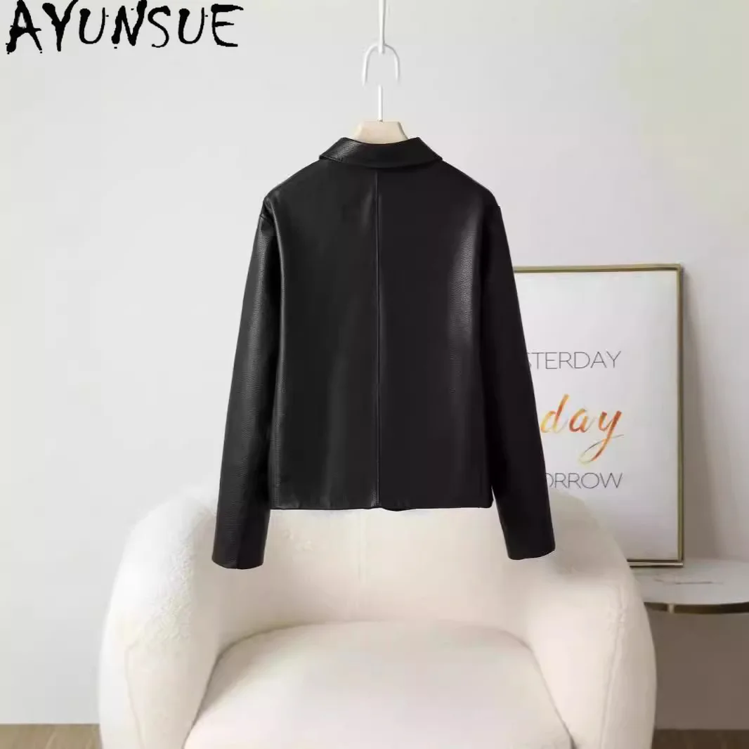 AYUNSUE Vera Pelle di Capra Giacca di Pelle Genuina per la Donna 2025 Cappotto di Pelle Nera Moda Primavera Autunno Vestiti Jaqueta De Couro