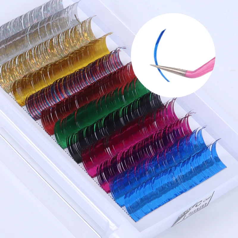 Good Quality Eyelash Decorate 12Rows Shiny Colorful Holographic Eyelash Extension Soft Natural