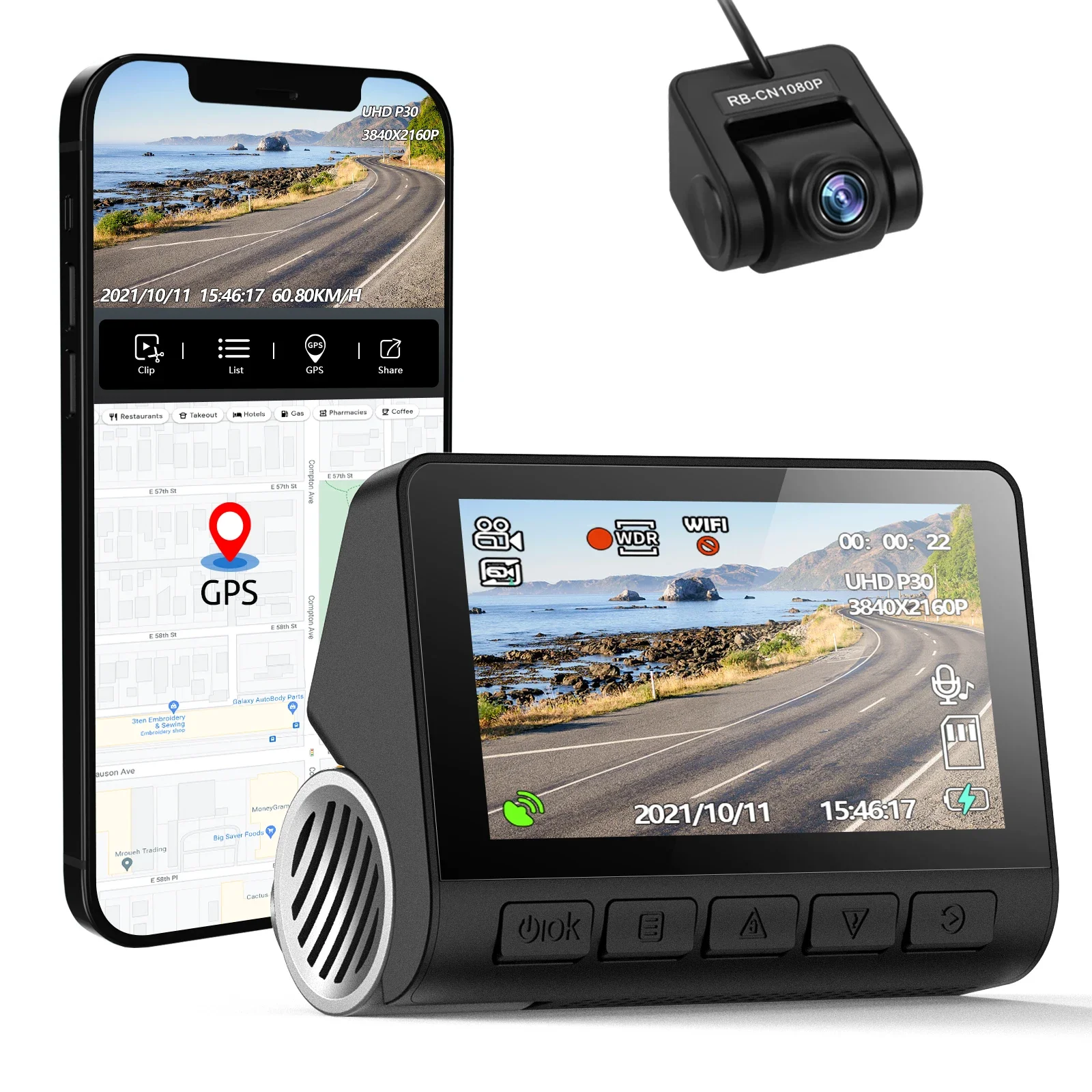 

2023 Car Camera Dash Cam Front And Back Car 4K Dash Cam Recorder Vehicle Gps Wifi Dual Camera