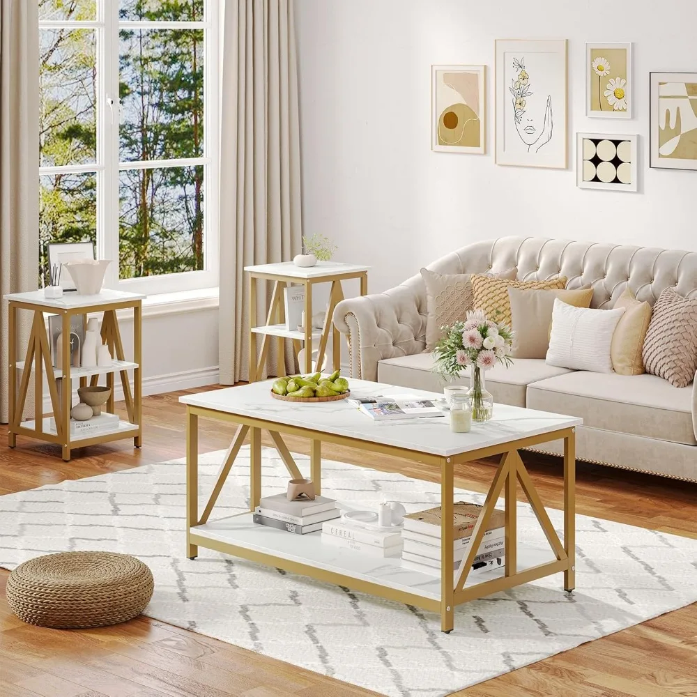 Monarch Specialties 7914P Zestaw Stolików Kawowych - 3 Elementy, Zawiera Stoliki Końcowe i Pomocnicze, Stolik Akcentujący, Wykończenie Laminowane, Brązowy, Zestaw