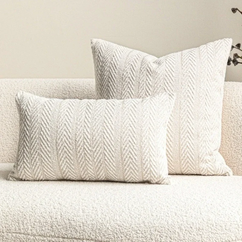 Luxury Woven Pillow Cover Cream Beige Herringbone Texture Modern Minimalist Cushion Case for Sofa Bed Living Room Home Decor