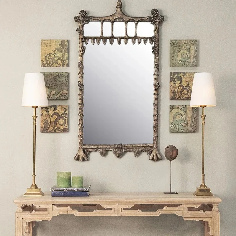 X-S   retro dressing mirror, full-length mirror, wall-mounted decorative mirror, living room entrance, wrought iron HG