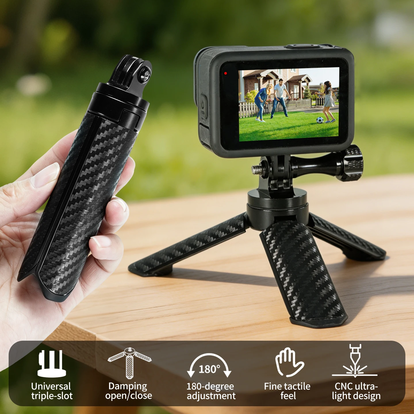 Aluminium-Desktop-Stativ mit Dämpfung, rutschfesten Fußpolstern für Telefon-Vlogs, stabile Unterstützung für Insta360 GoPro DJI Gimbal-Kamera – Detail 2