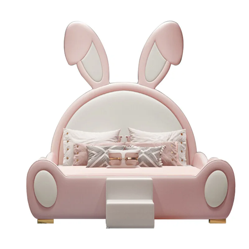 Creative cartoon children's bed, girl princess bedroom Internet celebrity pink rabbit multifunctional with guardrail