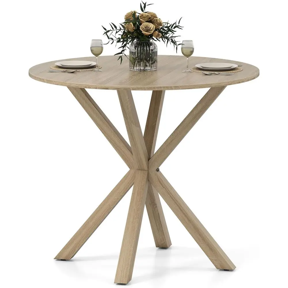 

Oak 36 Round Dining Table for 4, Wooden Trestle Leg Design, Ideal for Kitchen, Dining Room, and Small Spaces